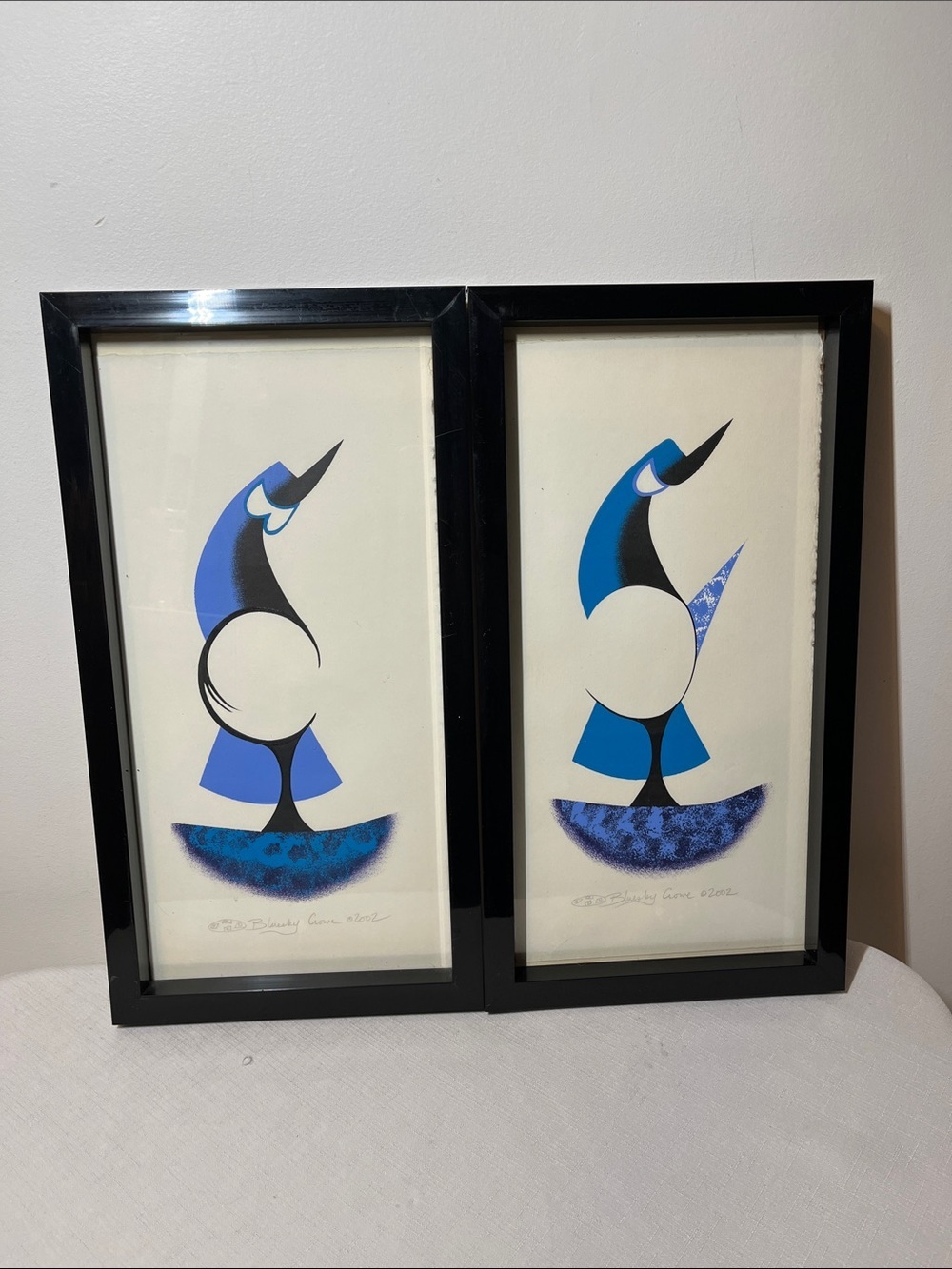 Bluesky Crowe 2002 Abstract Art &Black Frames. Saskatchewan artist. Vintage 2002